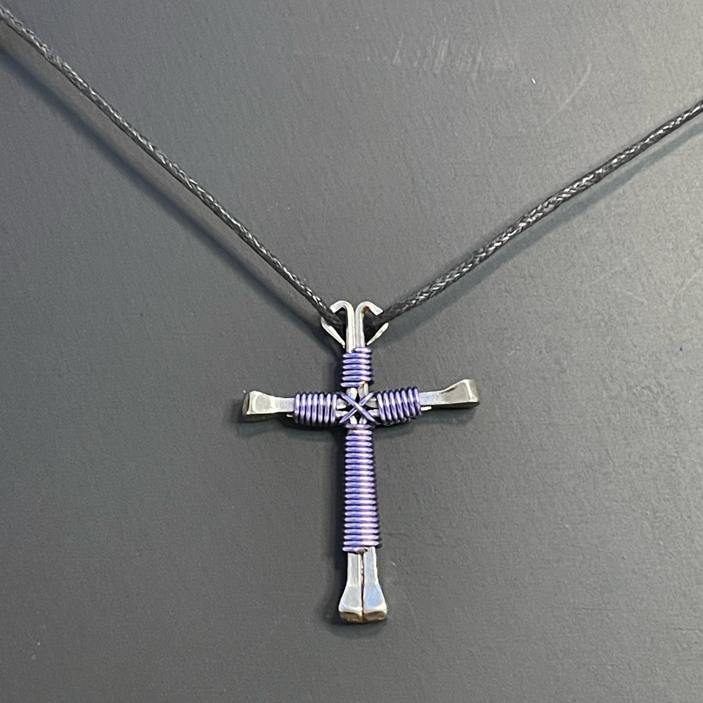 🔥 SALE Purple Metal Cross Necklace Cord Cross Pendant Unisex